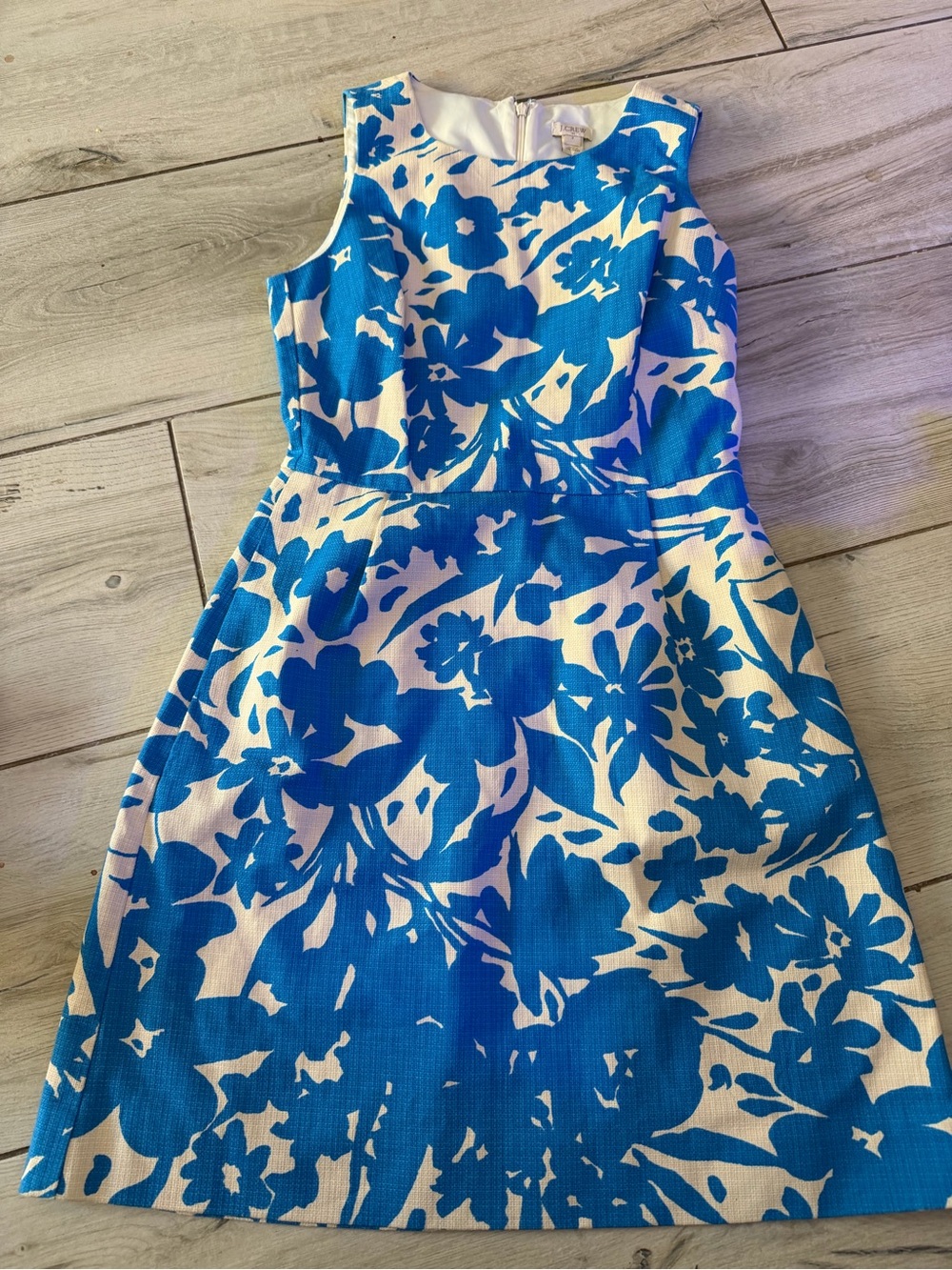 J. Crew Blue and White Floral Sleeveless Fit-and-Flare Dress